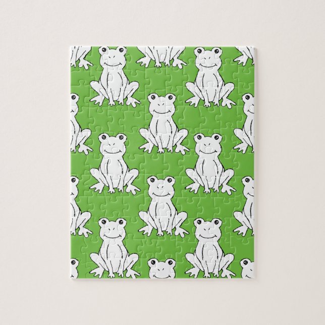 Green Cute Animal Pattern Cartoon Frog Pattern Jigsaw Puzzle (Vertical)