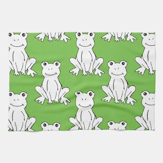 Green Cute Animal Pattern Cartoon Frog Pattern Tea Towel (Horizontal)