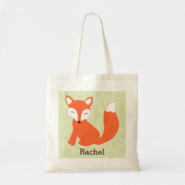 Green Cute Baby Fox Personalised Tote (Front)