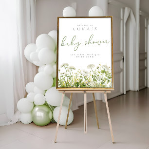 Green Cute Baby In Bloom Wildflower Welcome Poster
