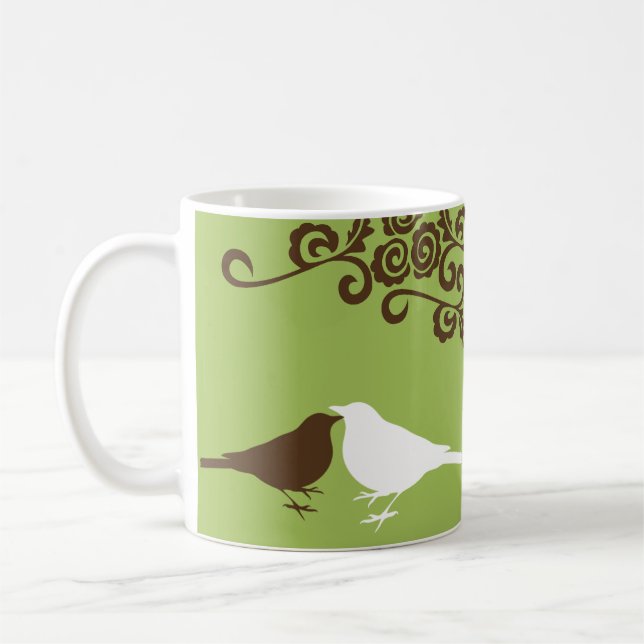Green cute bird custom name bridal gift coffee mug (Left)