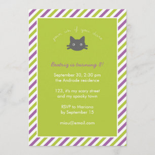 Green Cute Black Cat Kids Halloween Birthday Invitation