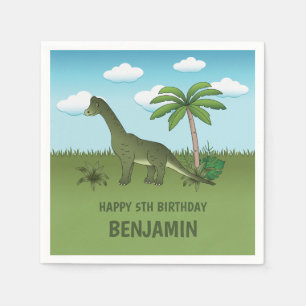 Green Cute Brachiosaurus Dinosaur Kid's Birthday Napkin
