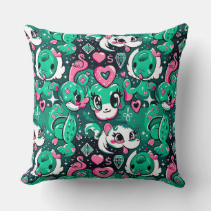 Green cute cartoon fancy charecters, dragons, flam cushion