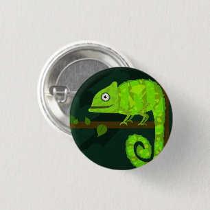 Green cute chameleon 3 cm round badge