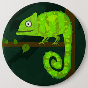 Green cute chameleon 6 cm round badge
