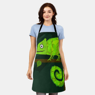 Green cute chameleon apron