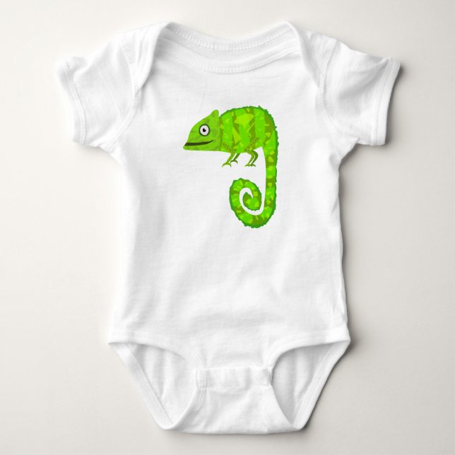Green cute chameleon baby bodysuit (Front)