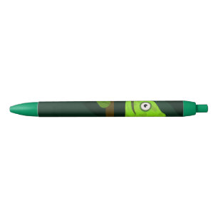 Green cute chameleon black ink pen