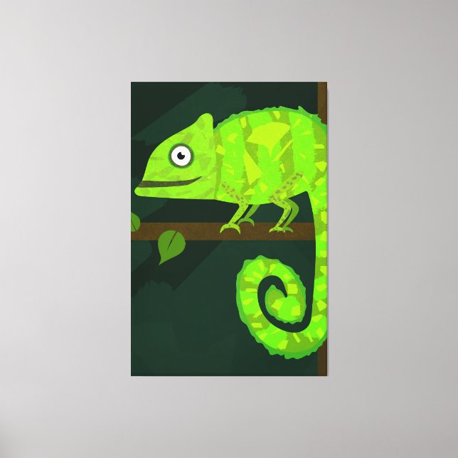 Green cute chameleon canvas print (Front)