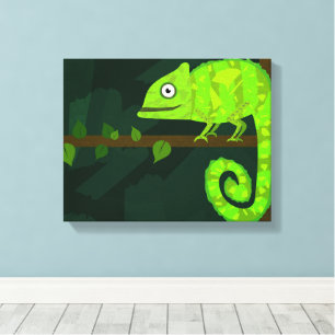 Green cute chameleon canvas print