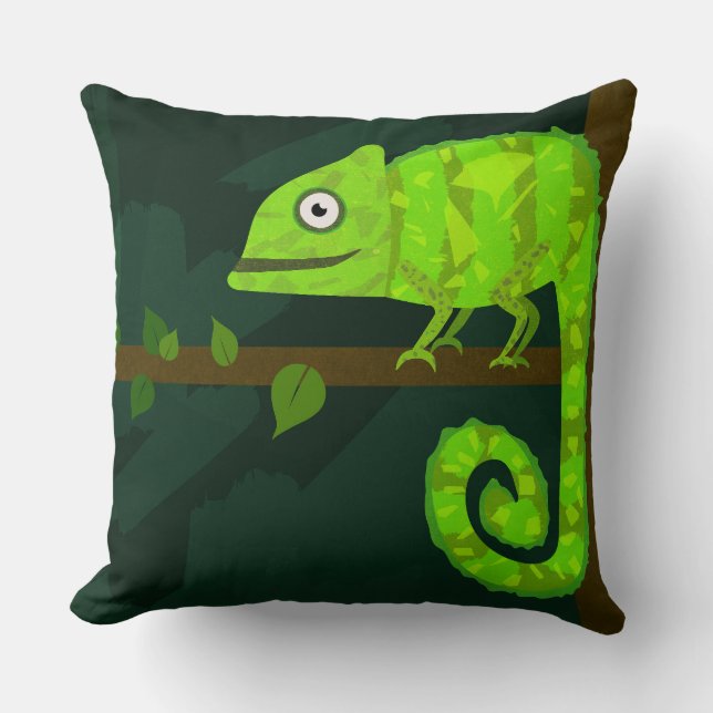 Green cute chameleon cushion (Front)