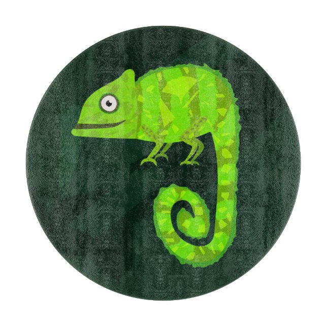 Green cute chameleon cutting board (Front)