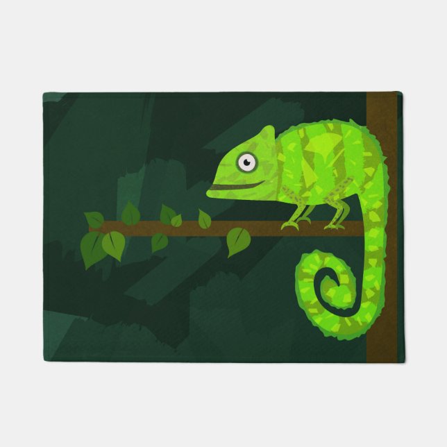Green cute chameleon doormat (Front)