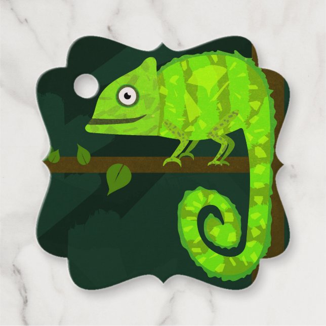 Green cute chameleon favour tags (Front)