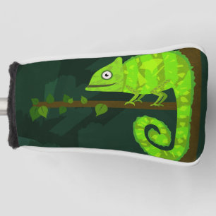 Green cute chameleon golf head cover