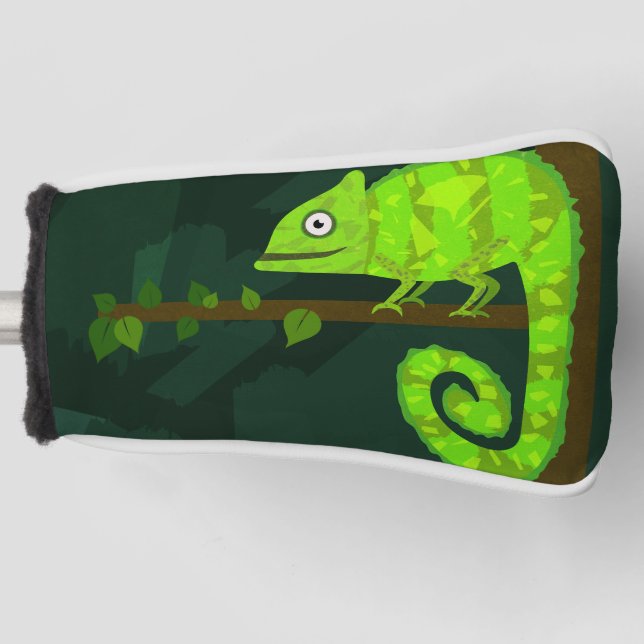 Green cute chameleon golf head cover (Front)