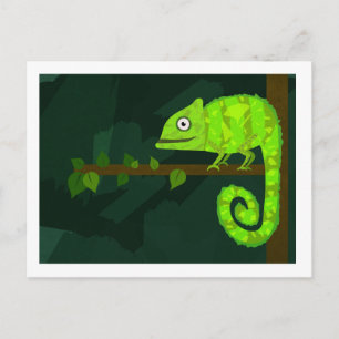 Green cute chameleon holiday postcard