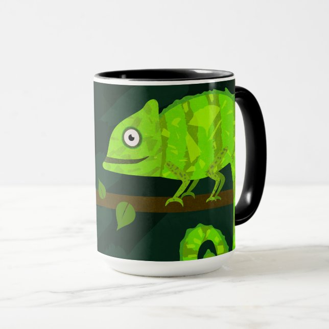 Green cute chameleon mug (Front Right)