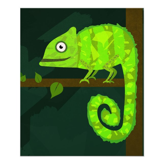 Green cute chameleon photo print (Front)