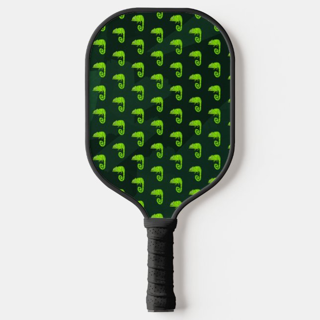 Green cute chameleon pickleball paddle (Front)
