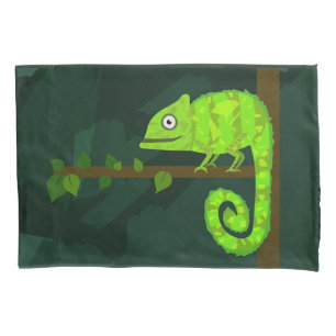 Green cute chameleon pillowcase