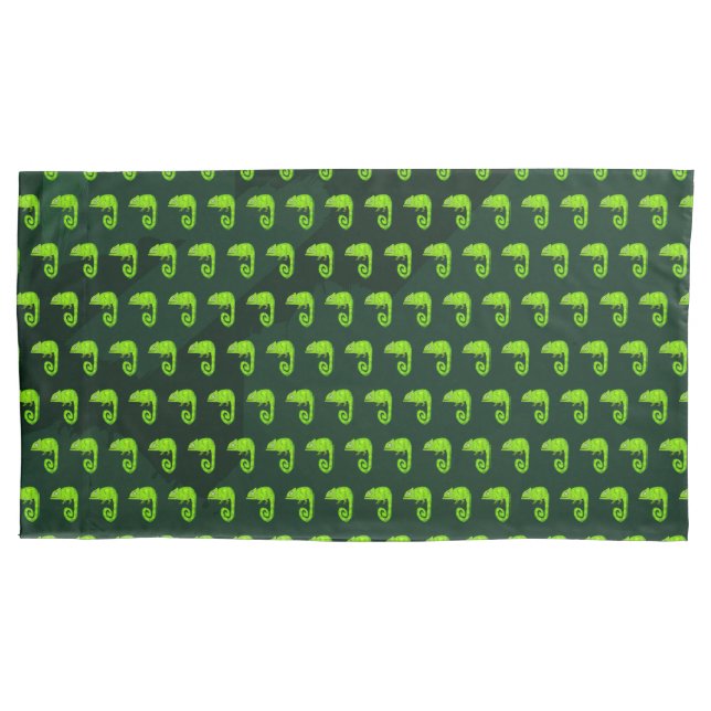 Green cute chameleon pillowcase (Front-Left)