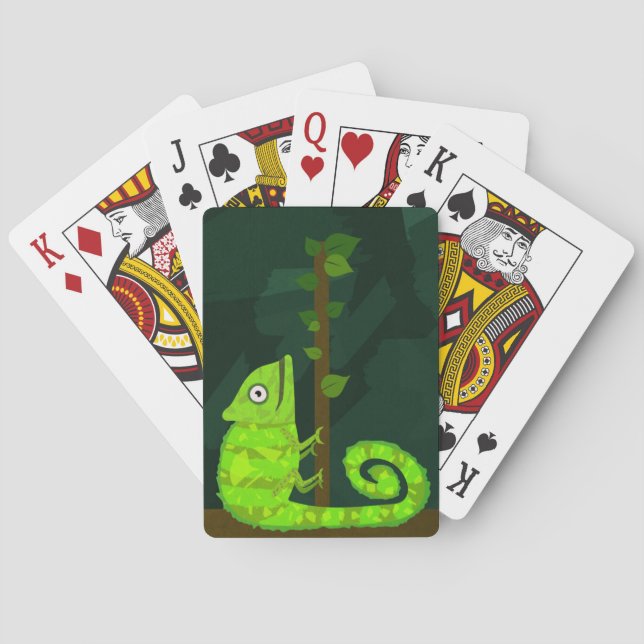 Green cute chameleon playing cards (Back)