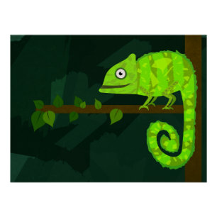 Green cute chameleon poster