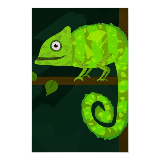 Green cute chameleon poster (Front)