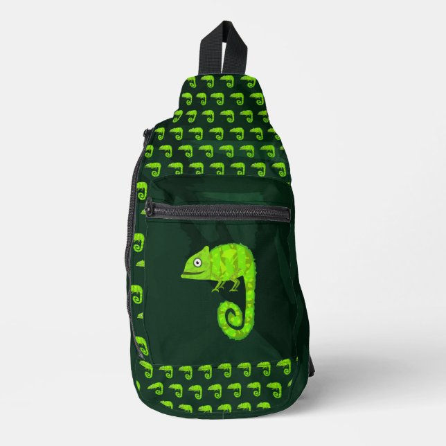 Green cute chameleon sling bag (Front)