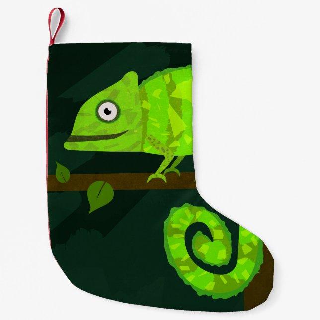 Green cute chameleon small christmas stocking (Front)