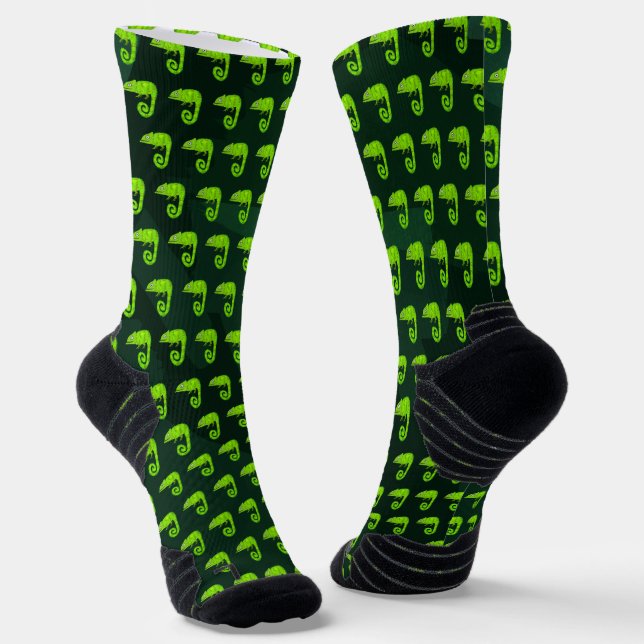 Green cute chameleon socks (Angled)