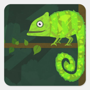 Green cute chameleon square sticker