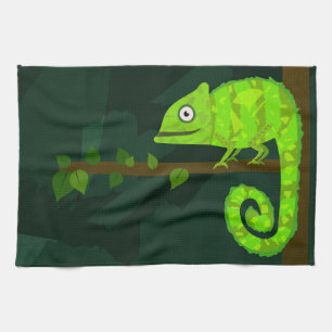 Green cute chameleon tea towel