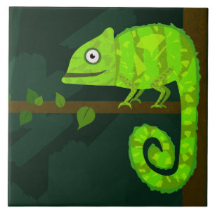 Green cute chameleon tile