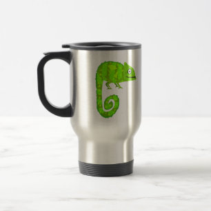Green cute chameleon travel mug