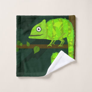 Green cute chameleon wash cloth