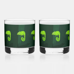 Green cute chameleon whiskey glass