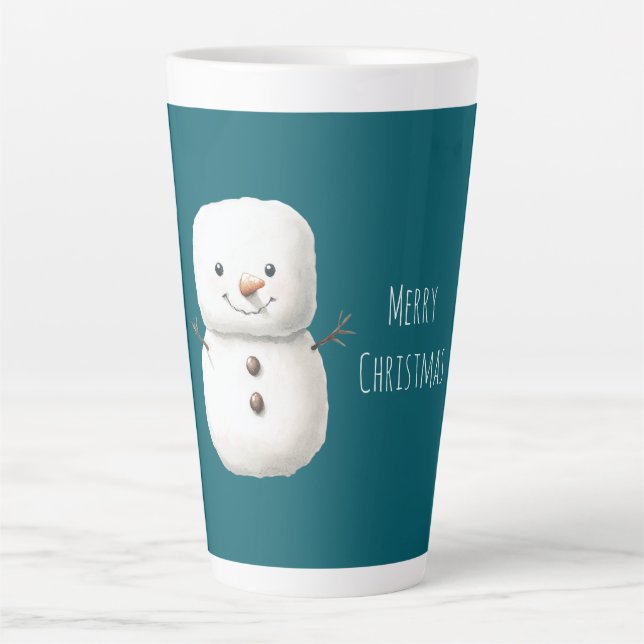 Green Cute Christmas Snowman Latte Mug (Front)