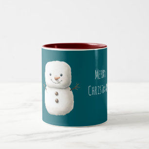 Green Cute Christmas Snowman Two-Tone Coffee Mug