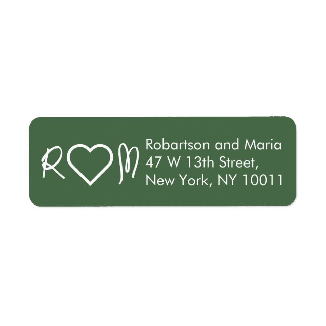 Green Cute Couple Monogram Heart Return Address (Front)