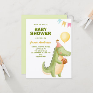 Green cute crocodile baby shower invitation