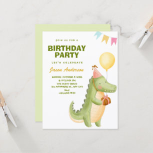 Green cute crocodile birthday invitation