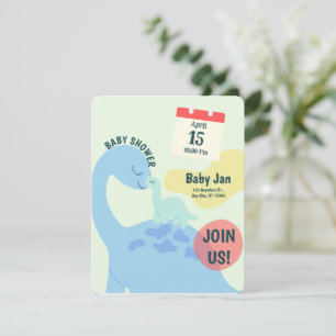 Green Cute Dinosaur Baby Shower Invitation 