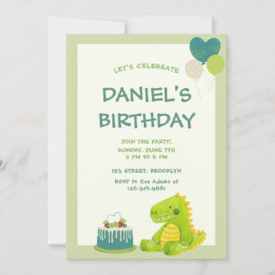 Green Cute Dinosaur Birthday Party Invitation
