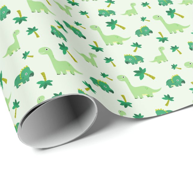 Green Cute Dinosaurs Pattern Wrapping Paper (Roll Corner)