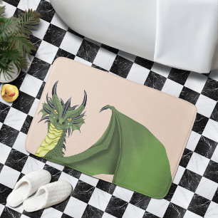 Green Cute Dragon Portrait Peach Fantasy Bath Mat
