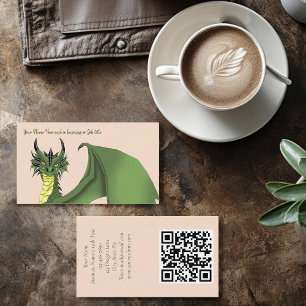 Green Cute Dragon Portrait Peach Fantasy Business Card