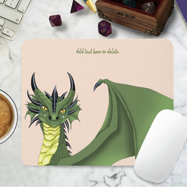 Green Cute Dragon Portrait Peach Fantasy  Mouse Mat (Creator Uploaded)